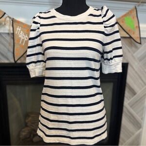Navy Striped Puff Sleeve Tee